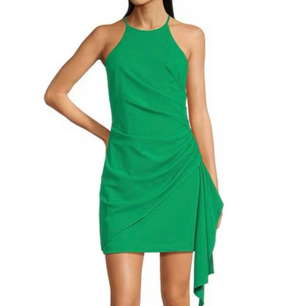 Badgley Mischka White Mini Party Dress with Draped Detailing - Picture 8 of 8